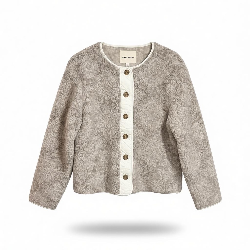 New Faux Shearling Button Front Lucky Brand Jacket Taupe Small Easter Spring